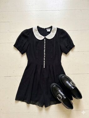 Urban Outfitters Cooperative Romper Black Peter Pan Collar Retro Academia Gothic